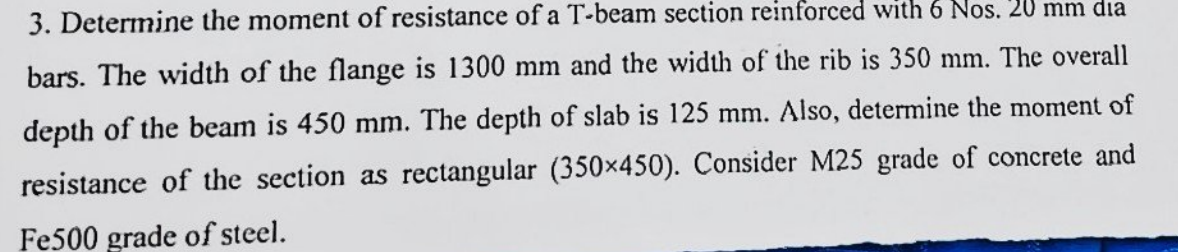 Determine the moment of resistance of a T - beam