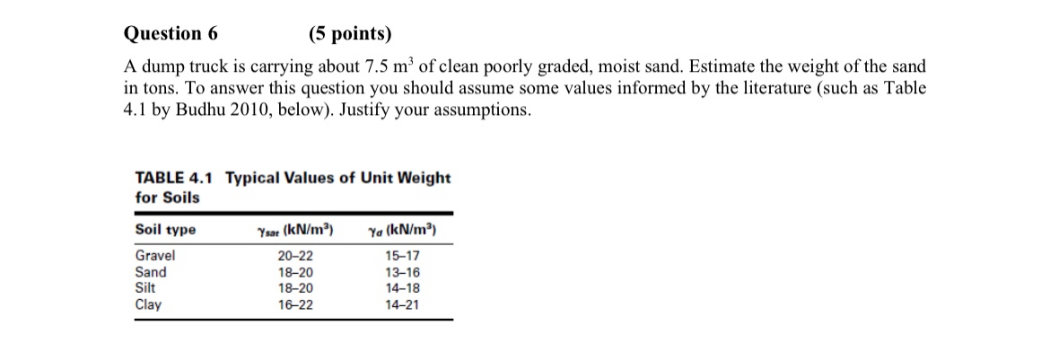 Question 6 ( 5 points ) A dump truck is carrying