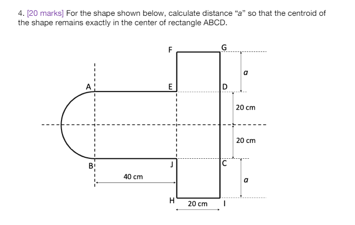 For the shape shown below, calculate distance " a