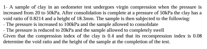 1 - A sample of clay in an oedometer test