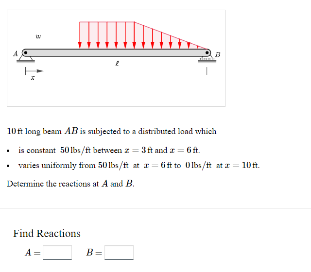 1 0 f t long beam A B is subjected to a