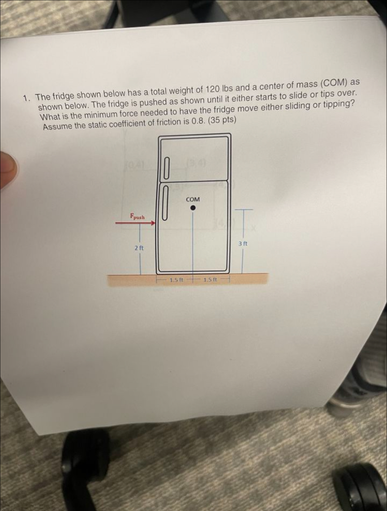 The fridge shown below has a total weight of 1 2