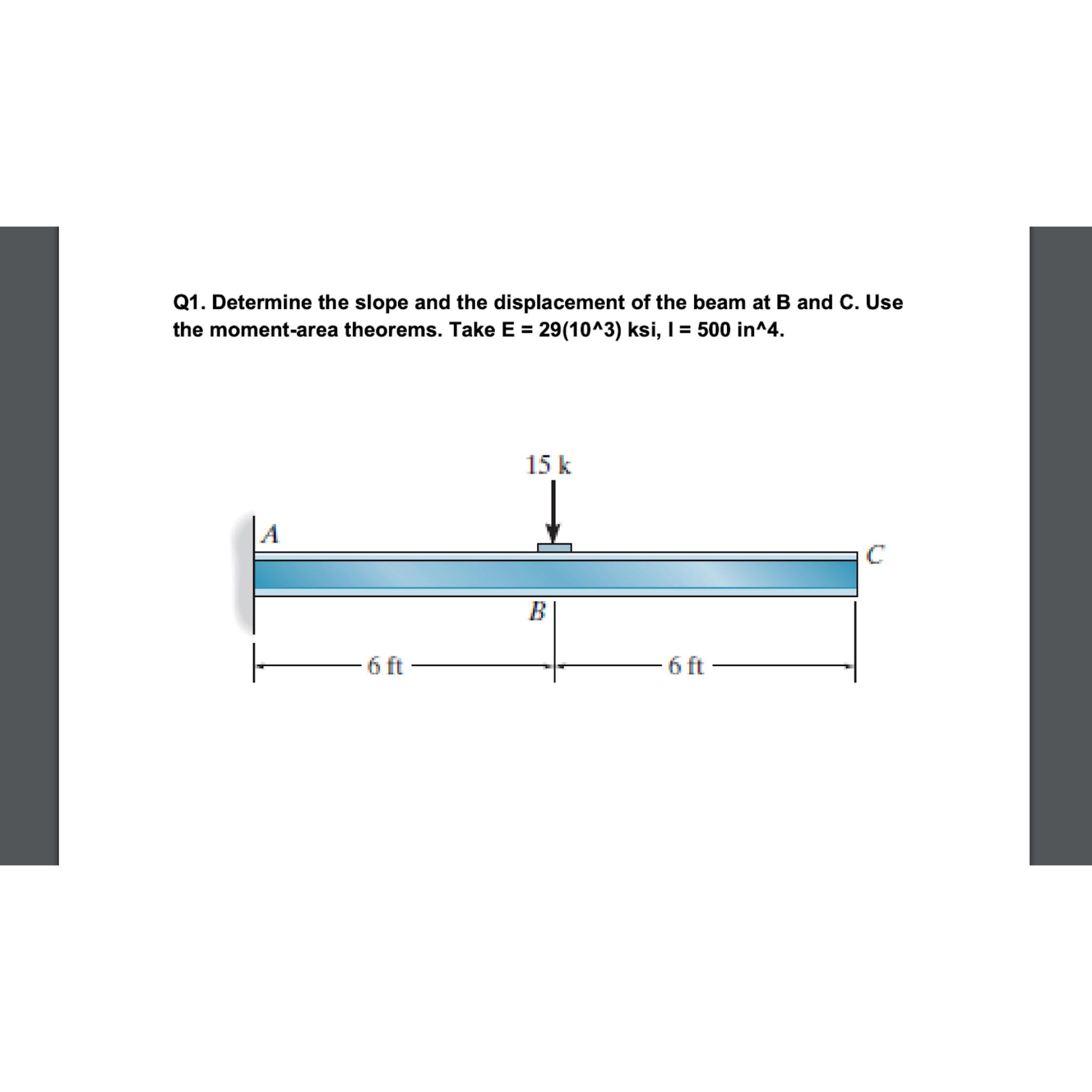 Q 1 . Determine the slope and the displacement of