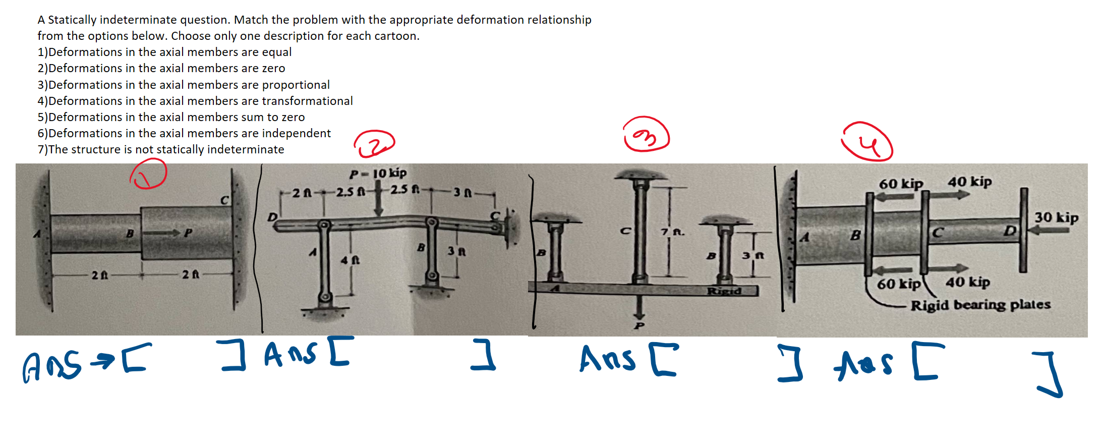 A Statically indeterminate question. Match the
