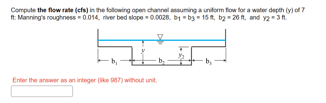 Compute the flow rate ( cfs ) in the following