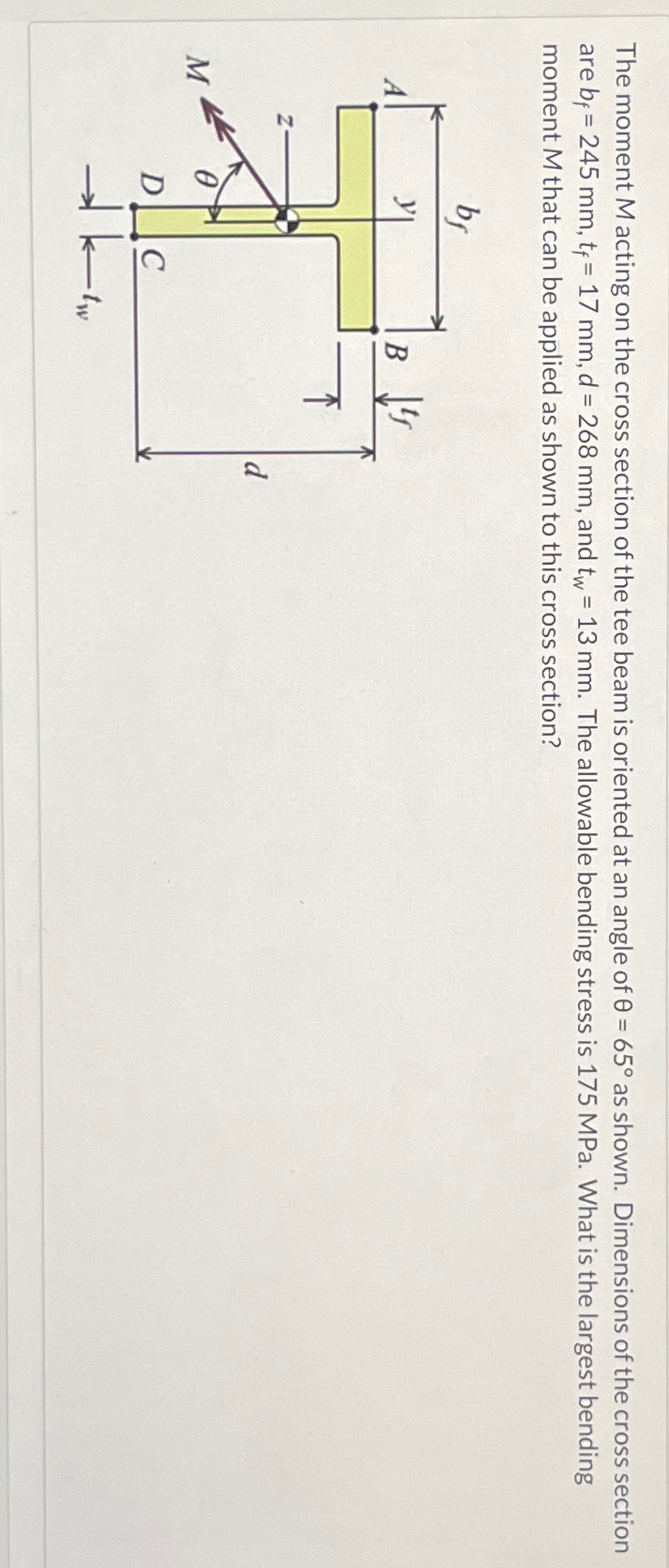 The moment M acting on the cross section of the