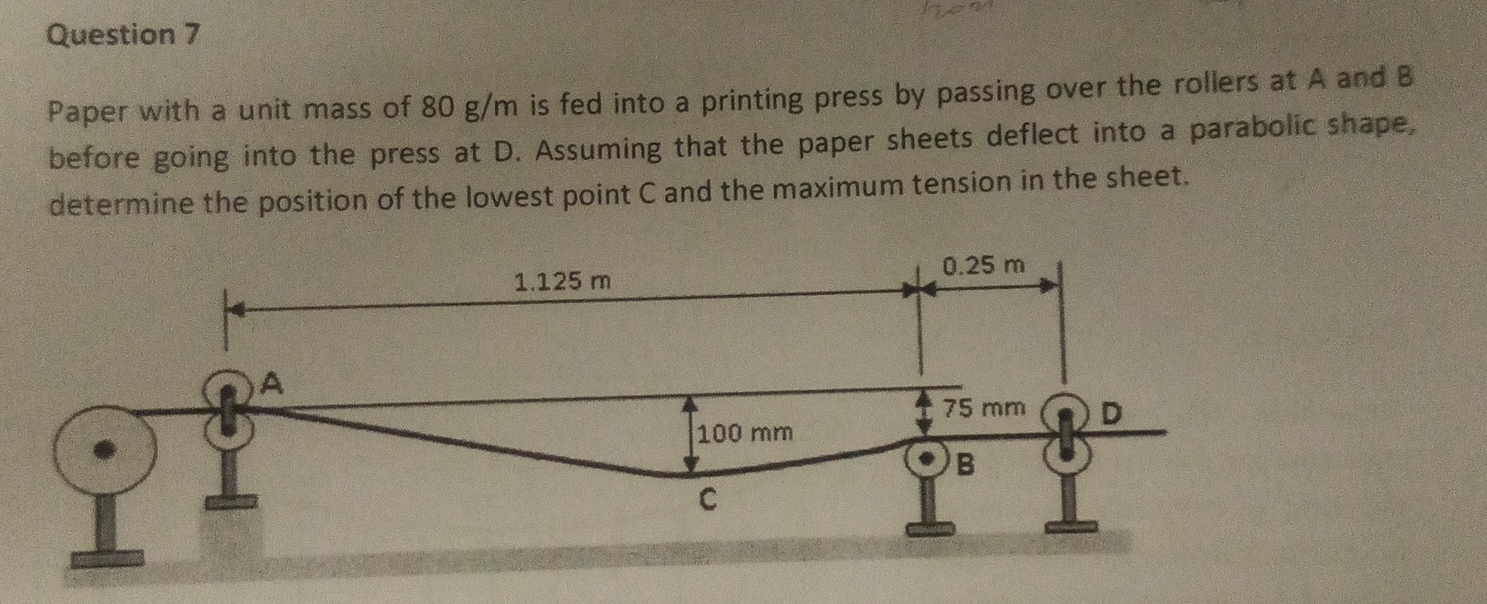 Question 7 Paper with a unit mass of 8 0 g m is
