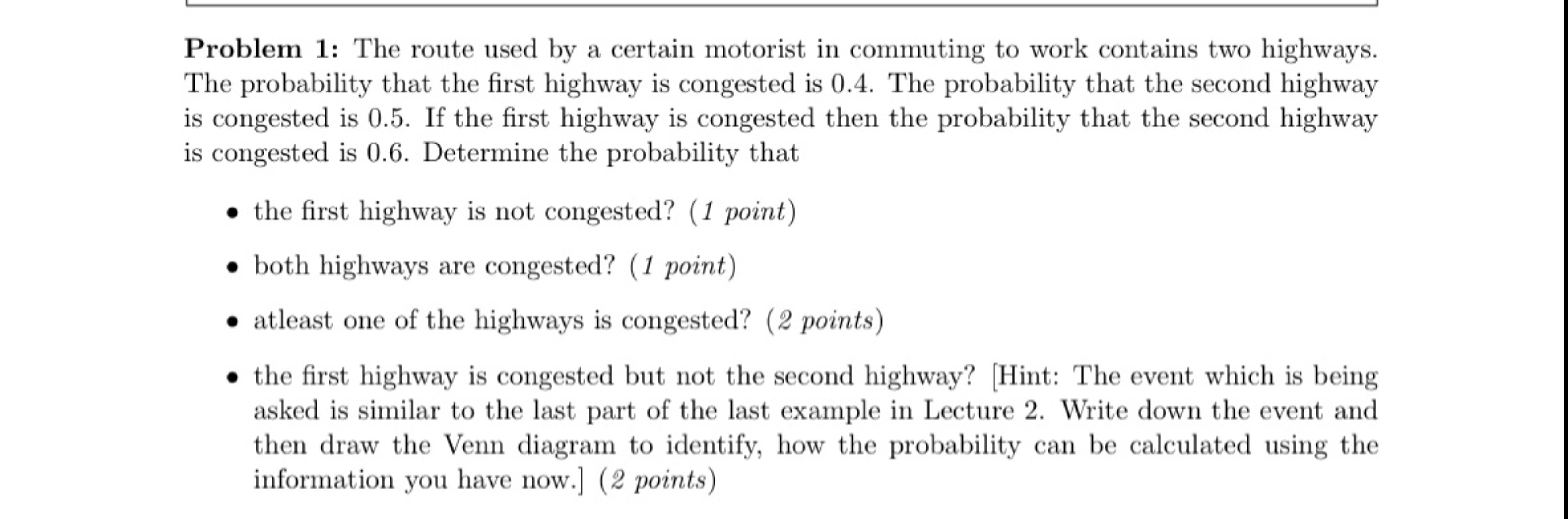 Problem 1 : The route used by a certain motorist