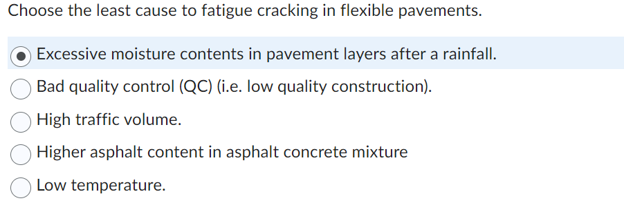Choose the least cause to fatigue cracking in