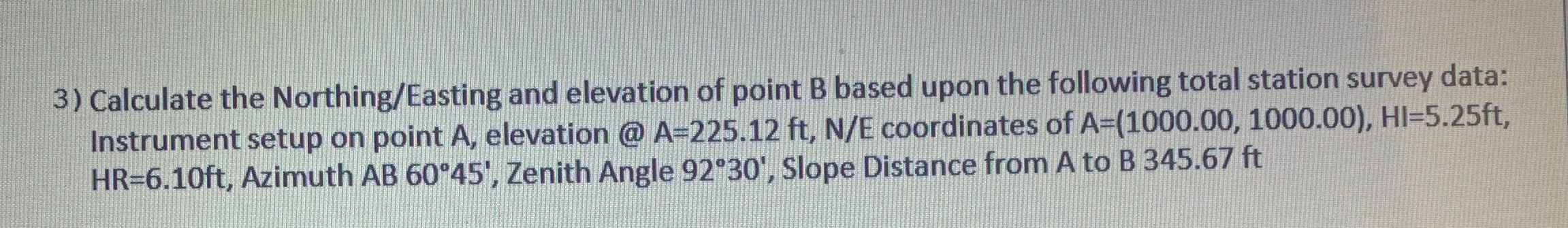 Calculate the Northing / Easting and elevation of