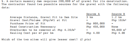 1 . A certain masonry dam requires \ ( 2 0 0 , 0