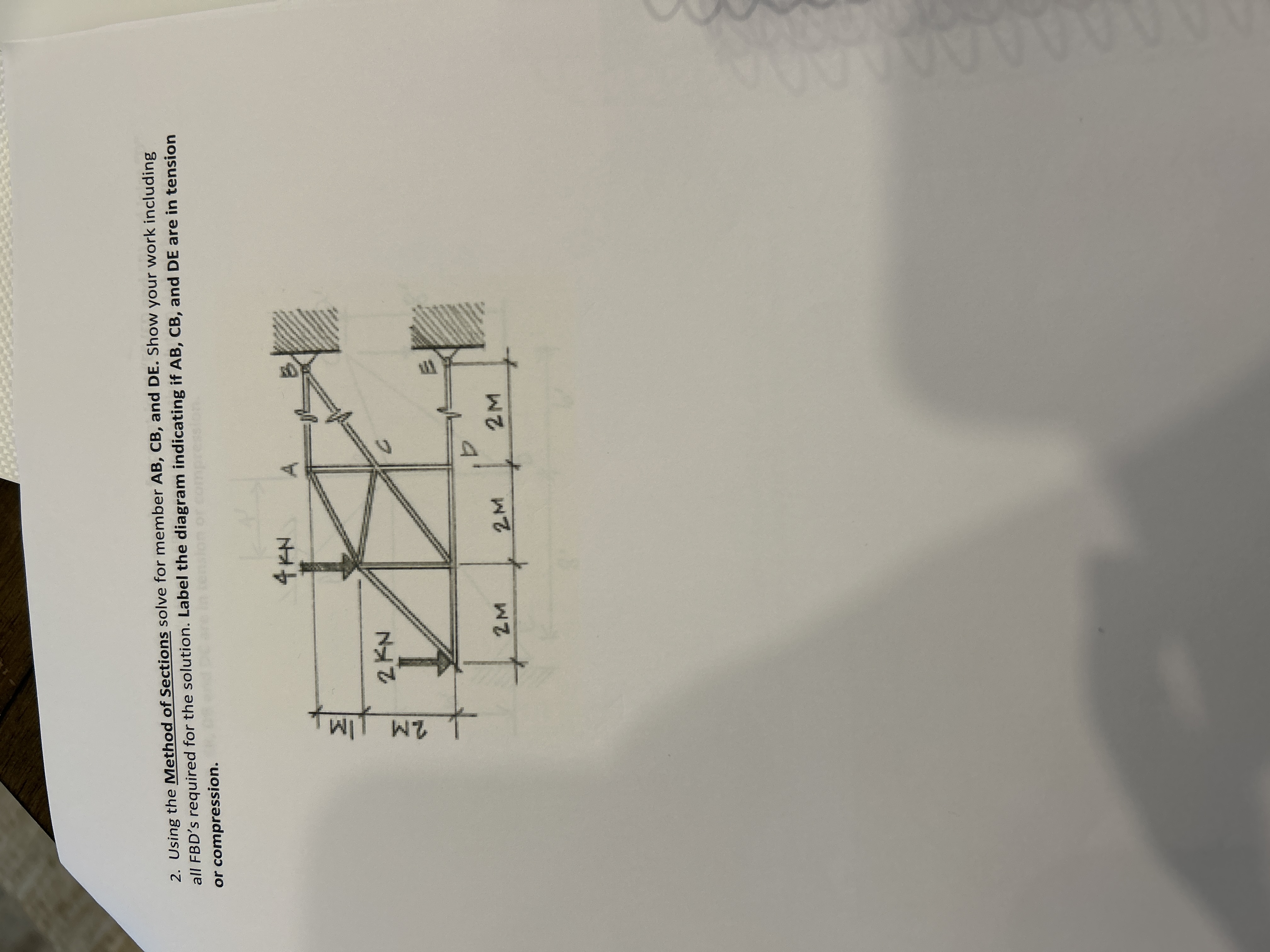 Using the Method of Sections solve for member A B