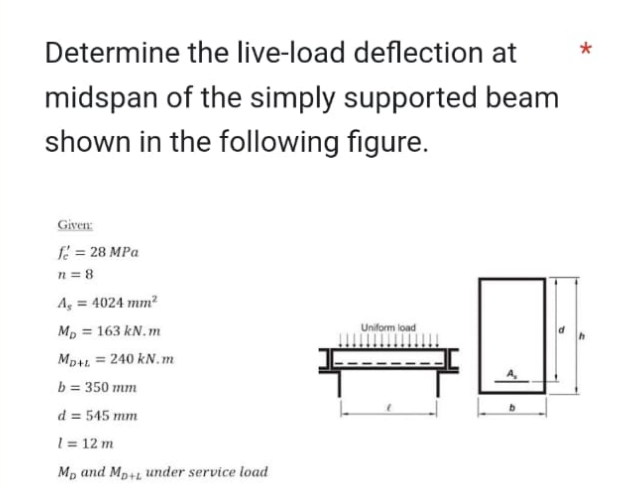 Determine the live - load deflection at midspan