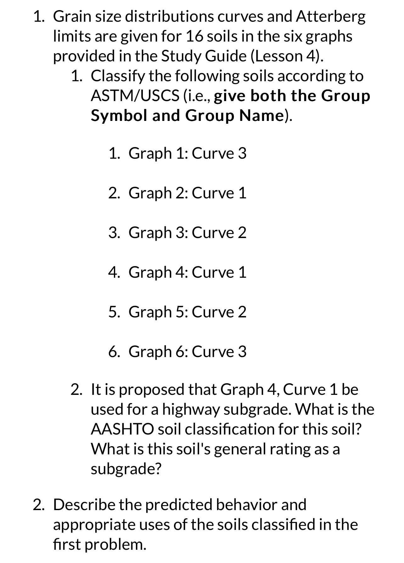 Grain size distributions curves and Atterberg