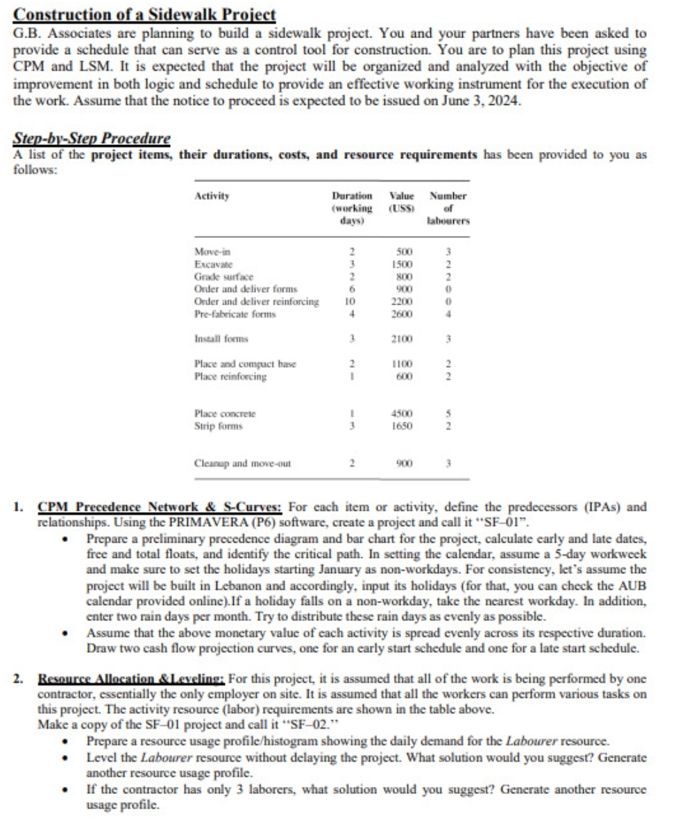 Construction of a Sidewalk Proiect G . B .