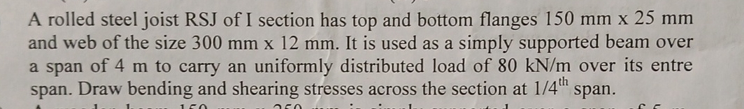 A rolled steel joist RSJ of I section has top and