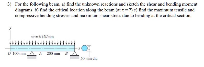 For the following beam, a ) find the unknown