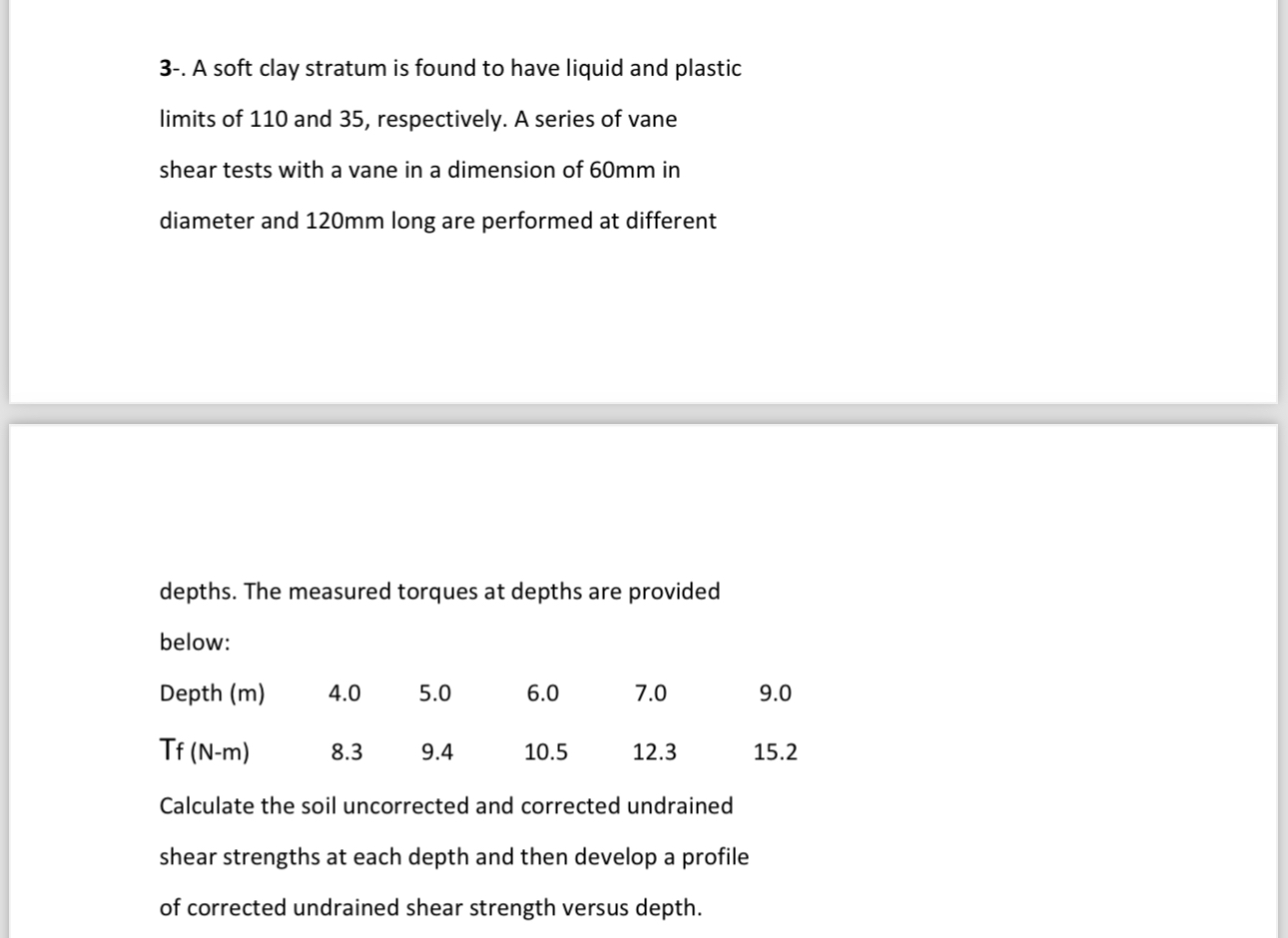 3 - . A soft clay stratum is found to have liquid