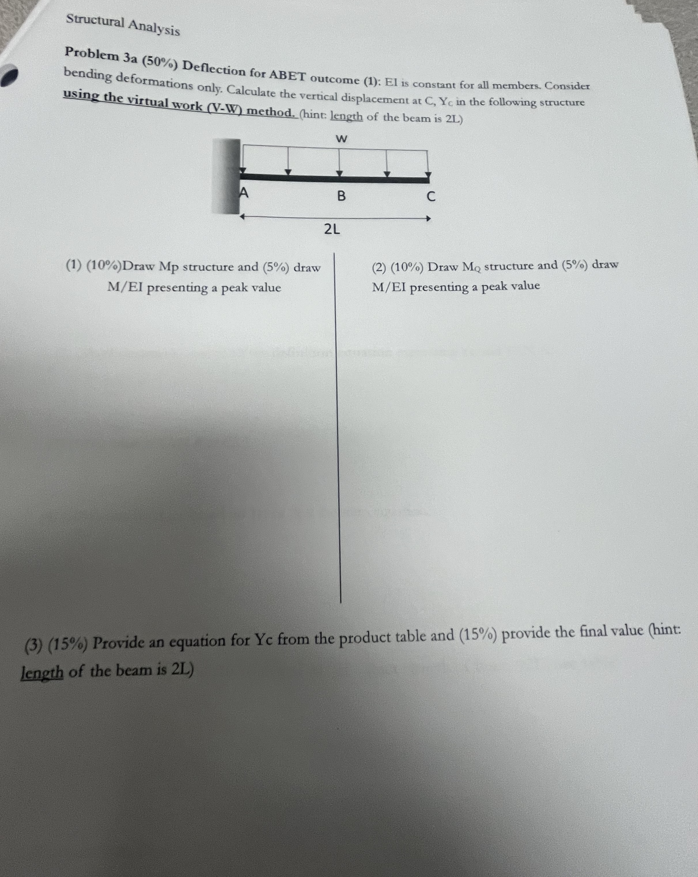 Structural Analysis Problem 3 a ( 5 0 % )