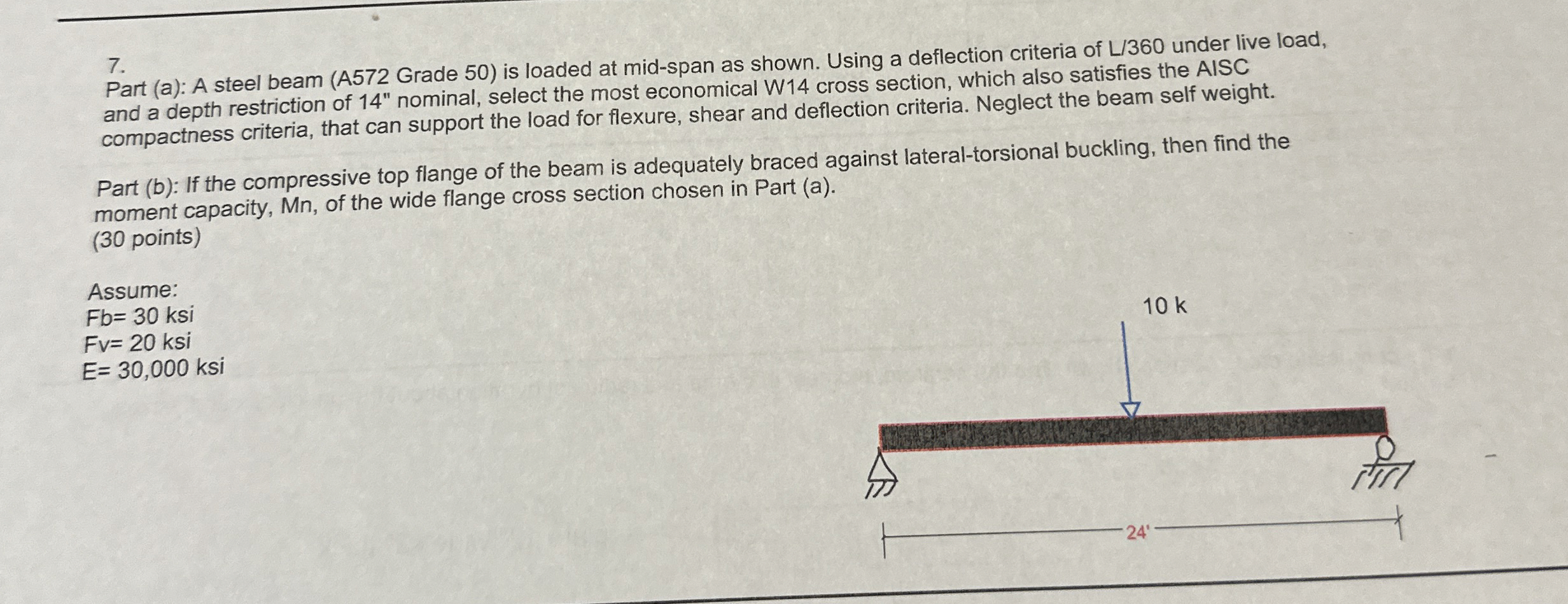 Part ( a ) : A steel beam ( A 5 7 2 Grade 5 0 )
