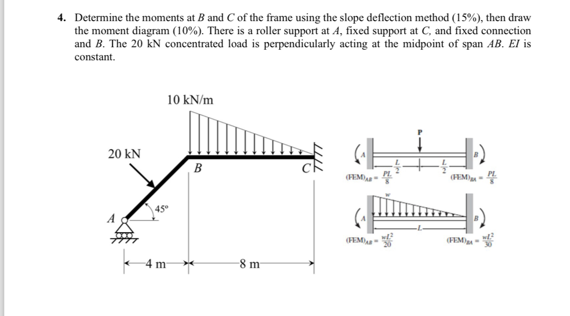 Determine the moments at B and C of the frame