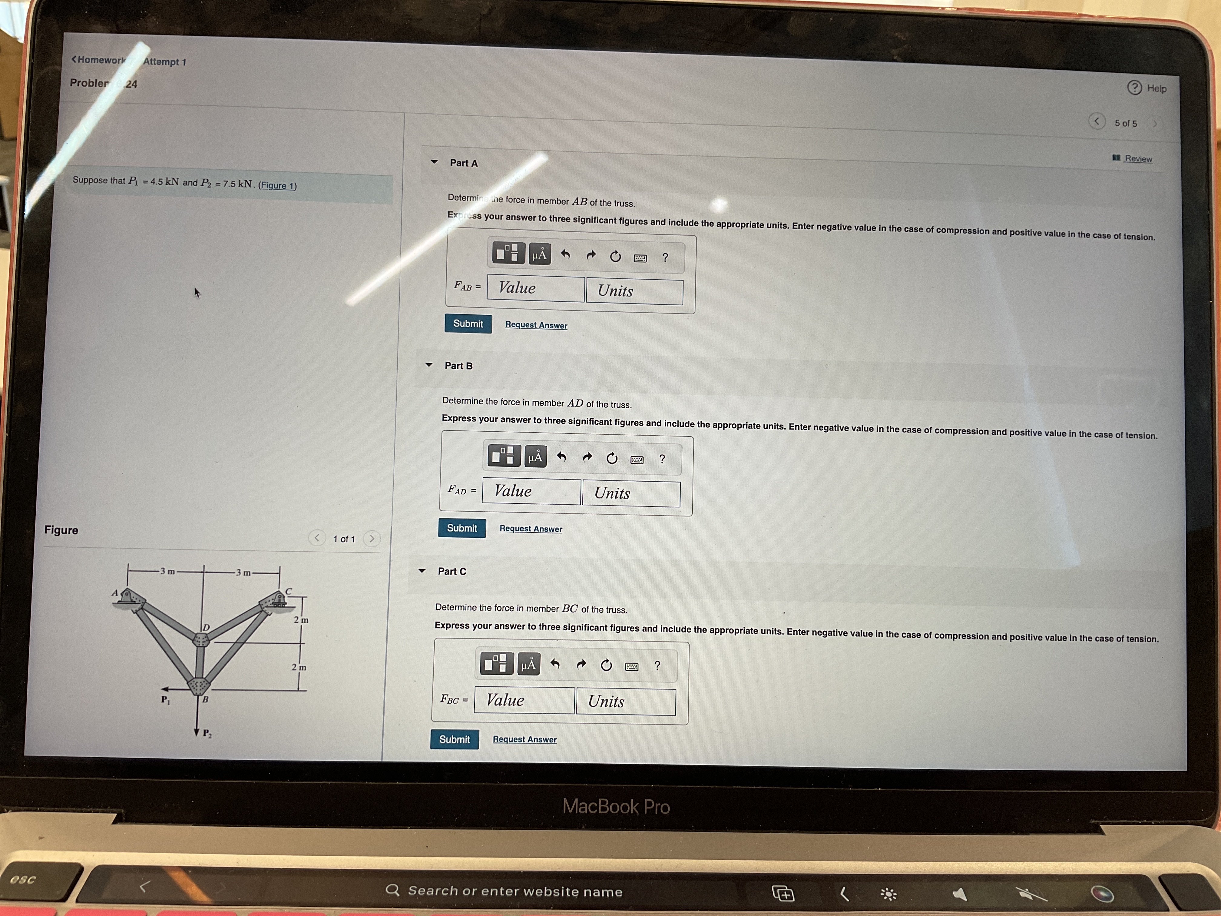 Determin the force in member A B of the truss.
