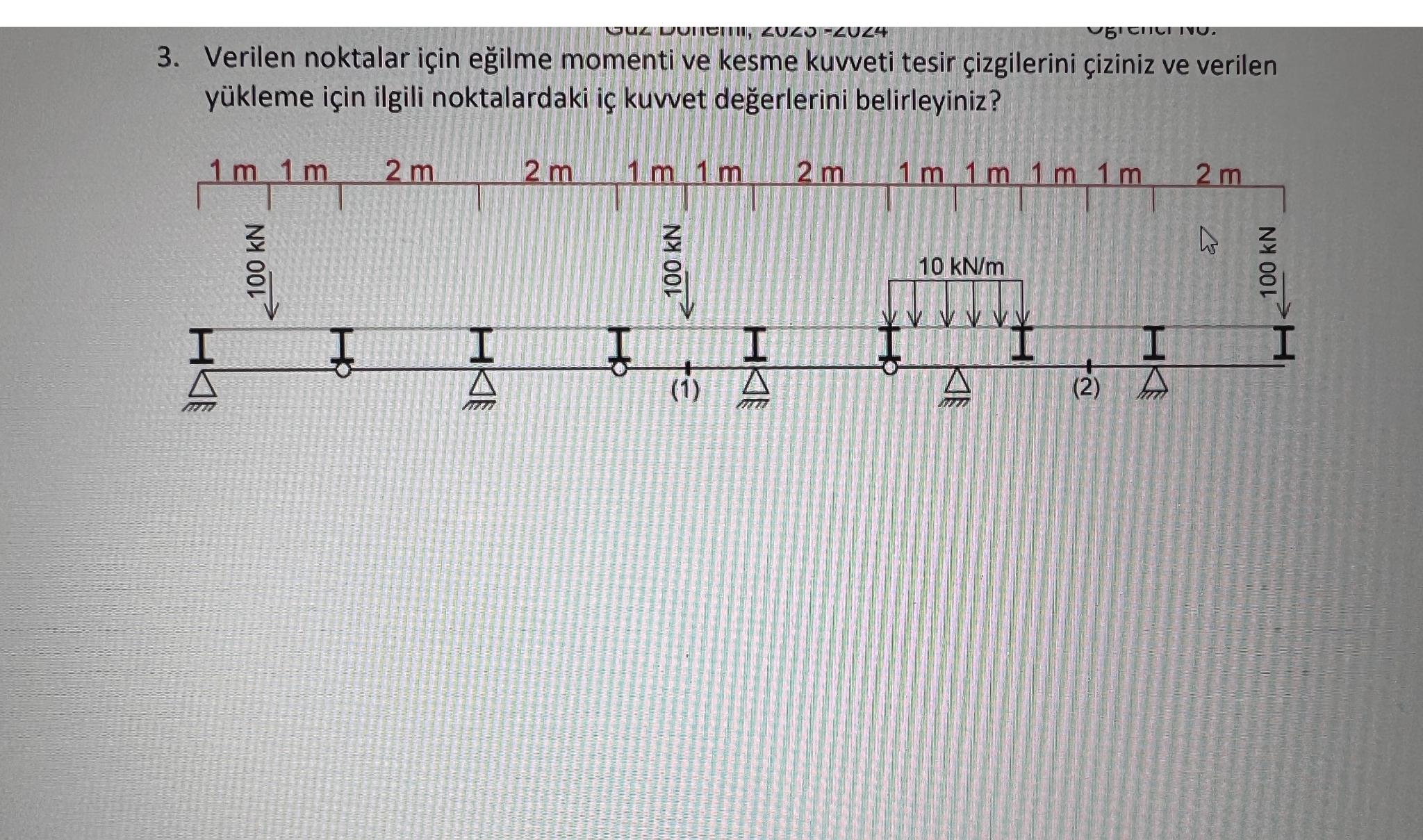 Verilen noktalar i in e ilme momenti ve kesme