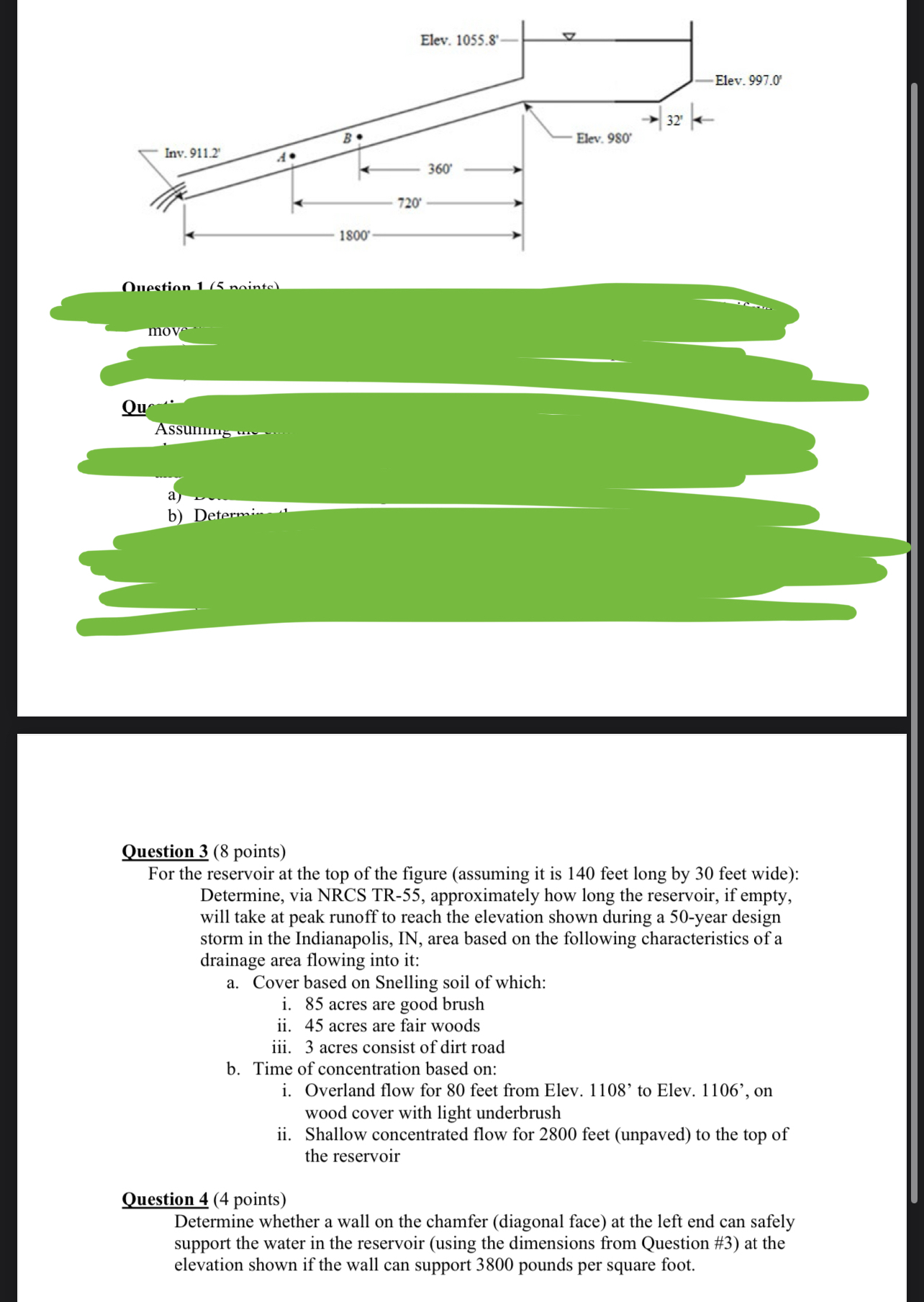 Question 3 ( 8 points ) For the reservoir at the