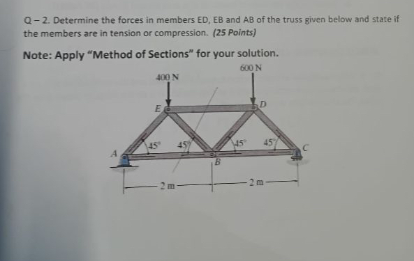 Q - 2 . Determine the forces in members ED , EB