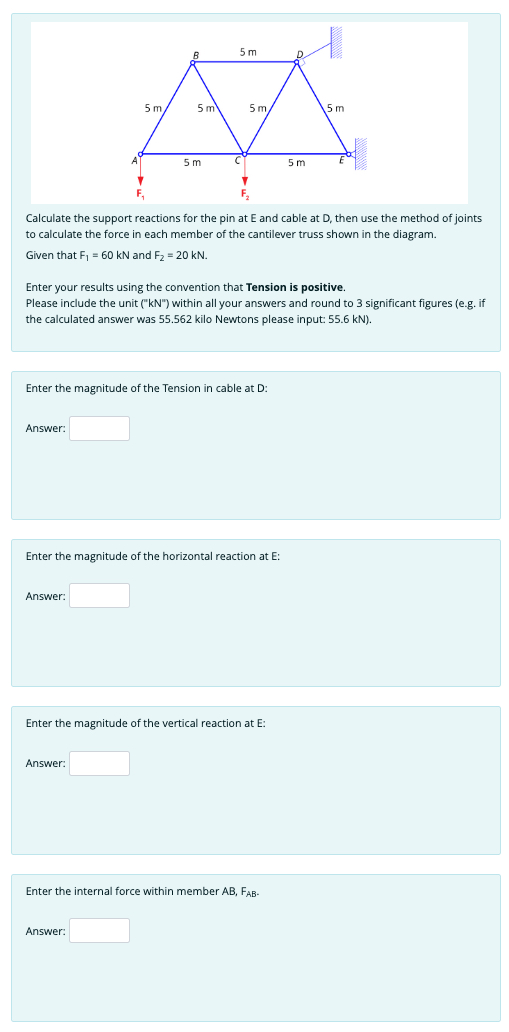 Calculate the support reactions for the pin at E