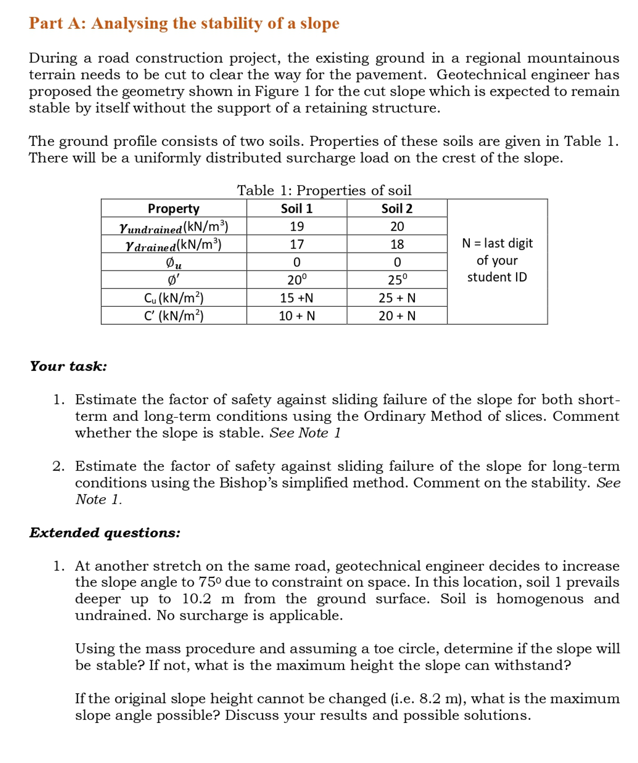 Part A: Analysing the stability of a slope During