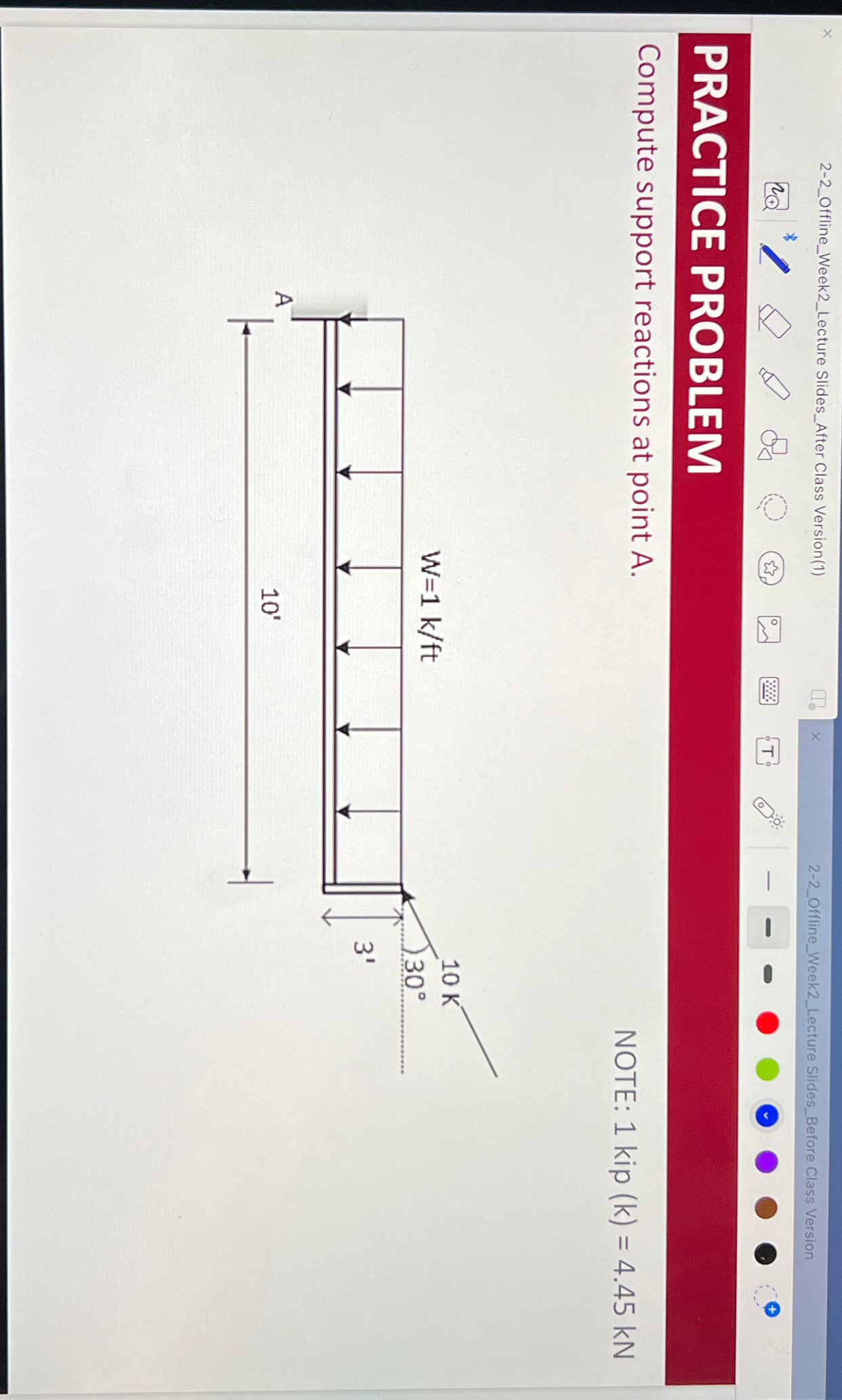 PRACTICE PROBLEM Compute support reactions at