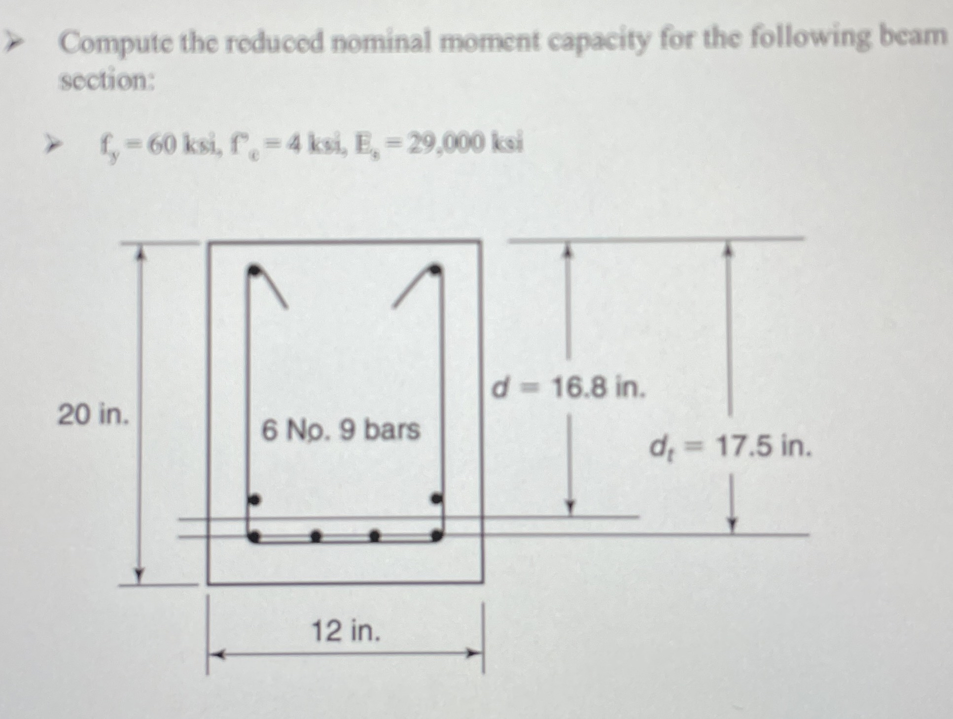 Compute the reduced nominal moment capacity for
