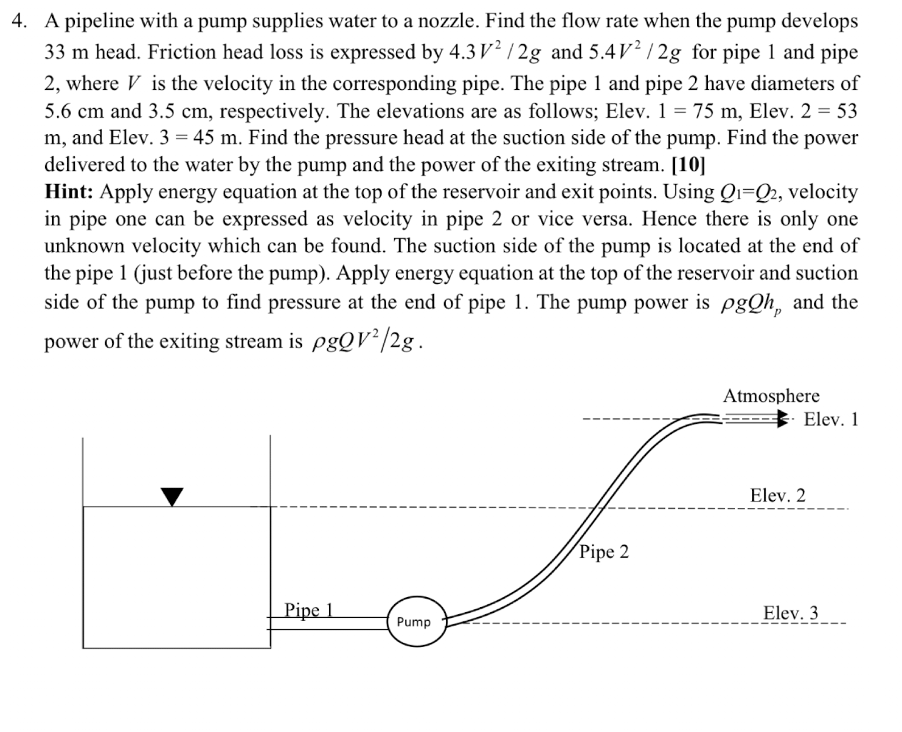 A pipeline with a pump supplies water to a