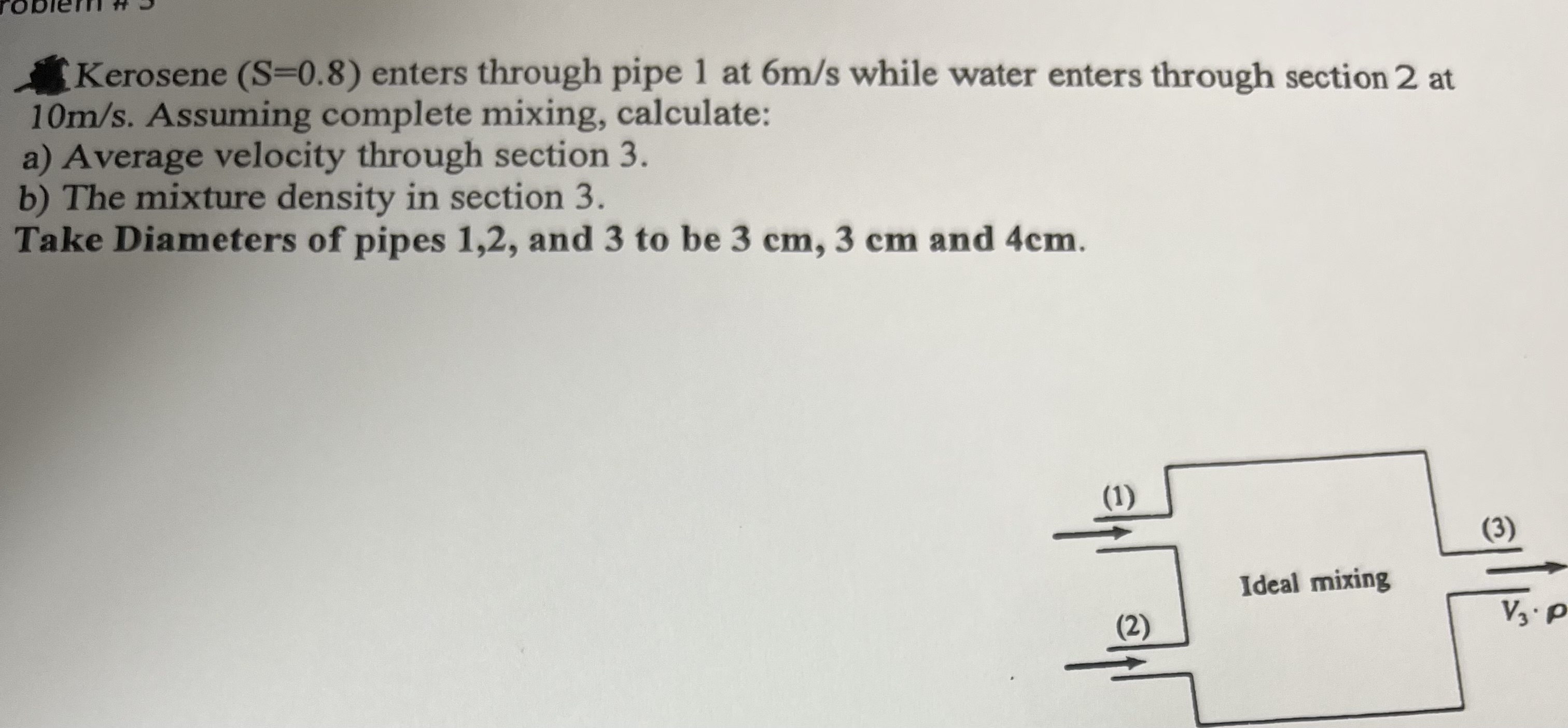 Kerosene ) = ( 0 . 8 enters through pipe 1 at 6 m