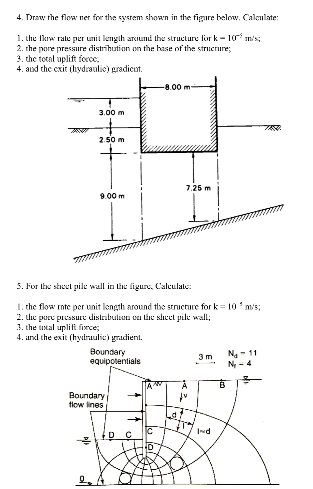 Draw the flow net for the system shown in the