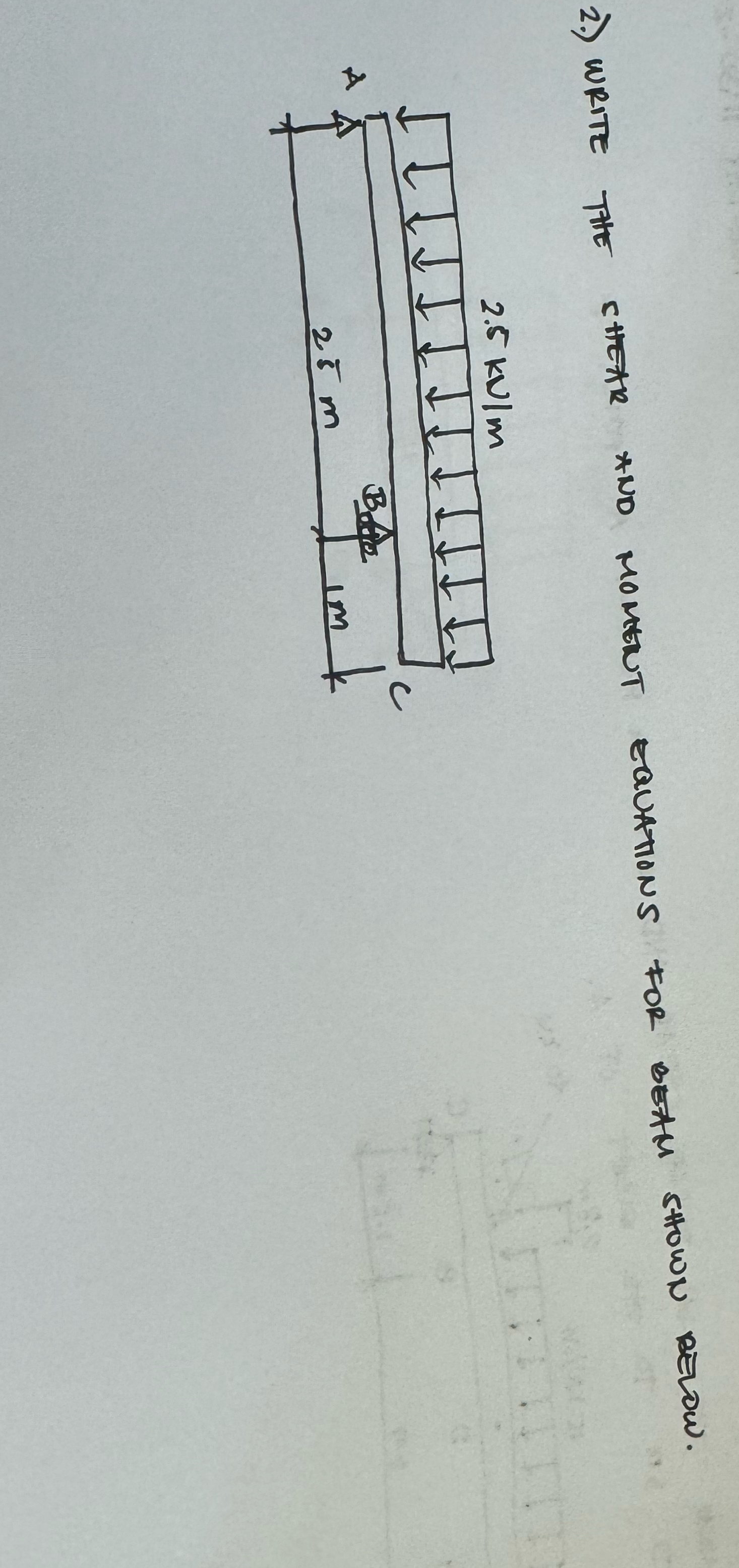 2 . ) WRITE THE STEAR AND MOMEUT EQUATIONS FOR