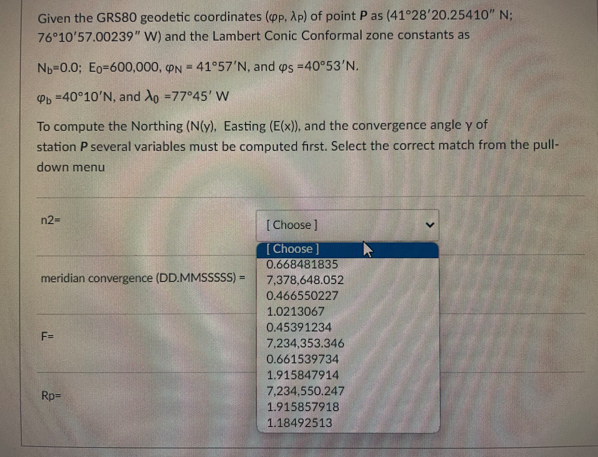Given the GRS 8 0 geodetic coordinates ( P , P )