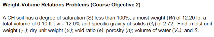 Weight - Volume Relations Problems ( Course