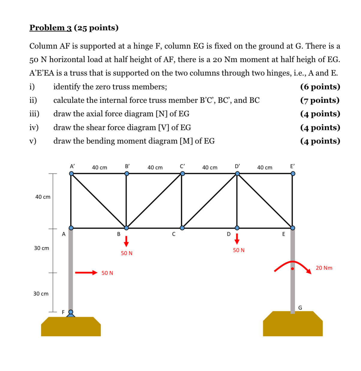 Problem 3 ( 2 5 points ) Column A F is supported