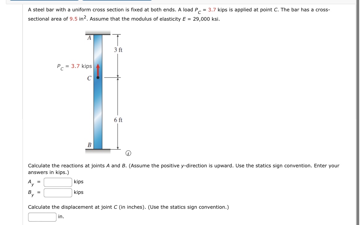 A steel bar with a uniform cross section is fixed