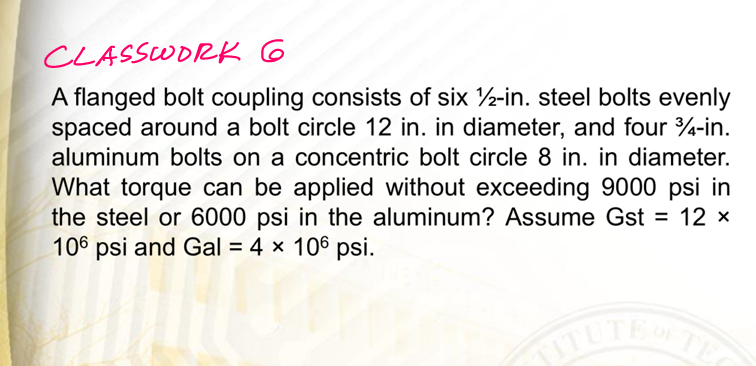 CLASSWORK 6 A flanged bolt coupling consists of