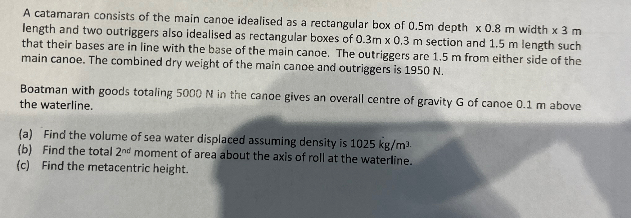 A catamaran consists of the main canoe idealised