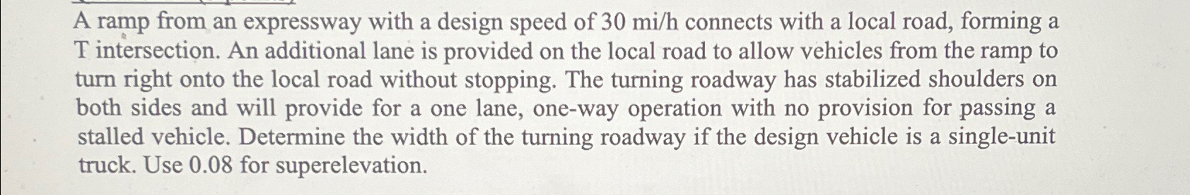 A ramp from an expressway with a design speed of