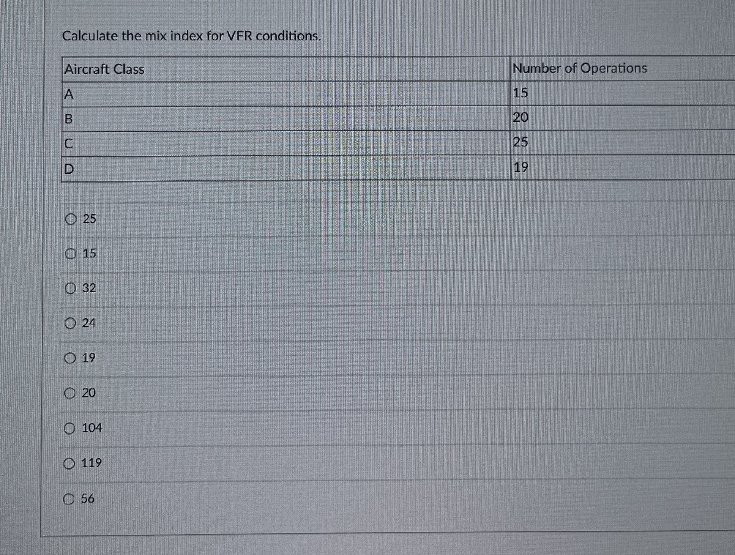Calculate the mix index for VFR conditions. \