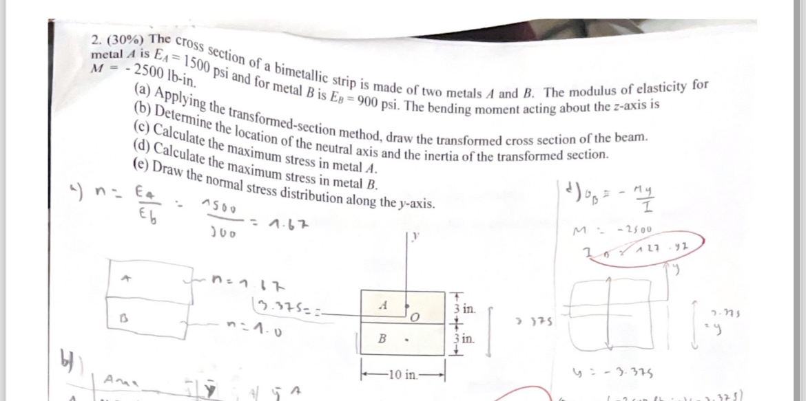 metal A is E A = 1 5 M = - 2 5 0 0 l b - in . for
