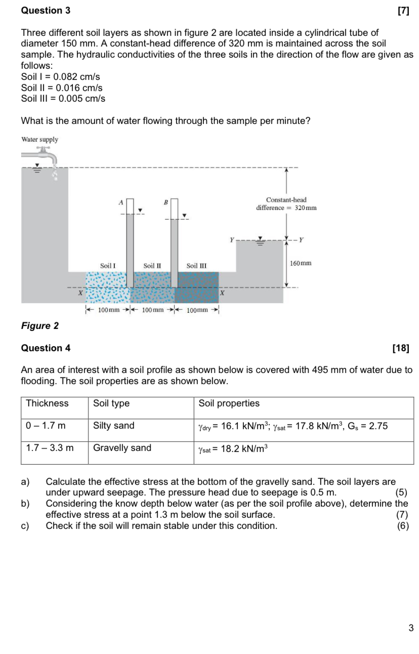 Question 3 [ 7 ] Three different soil layers as