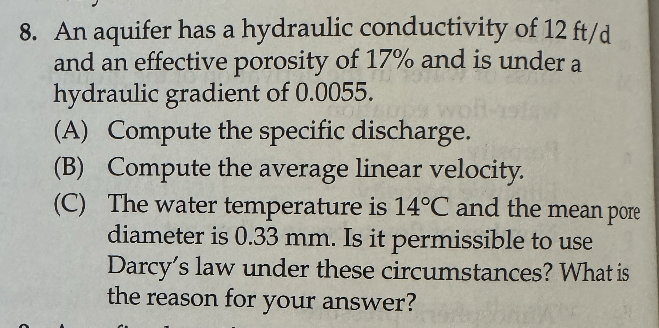 An aquifer has a hydraulic conductivity of 1 2 f