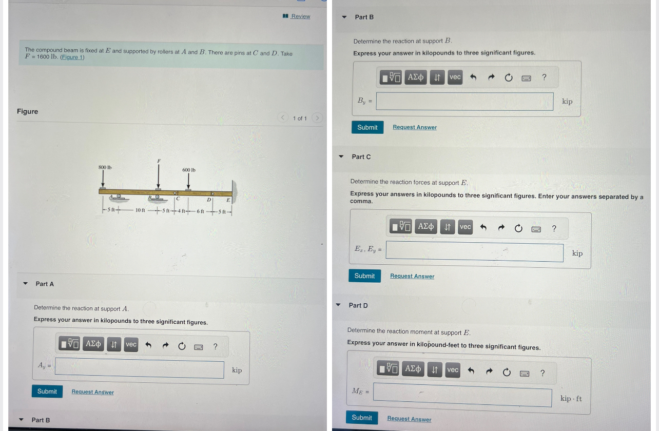 Review - NOTE F = 1 6 0 0 lb Part B Determine the