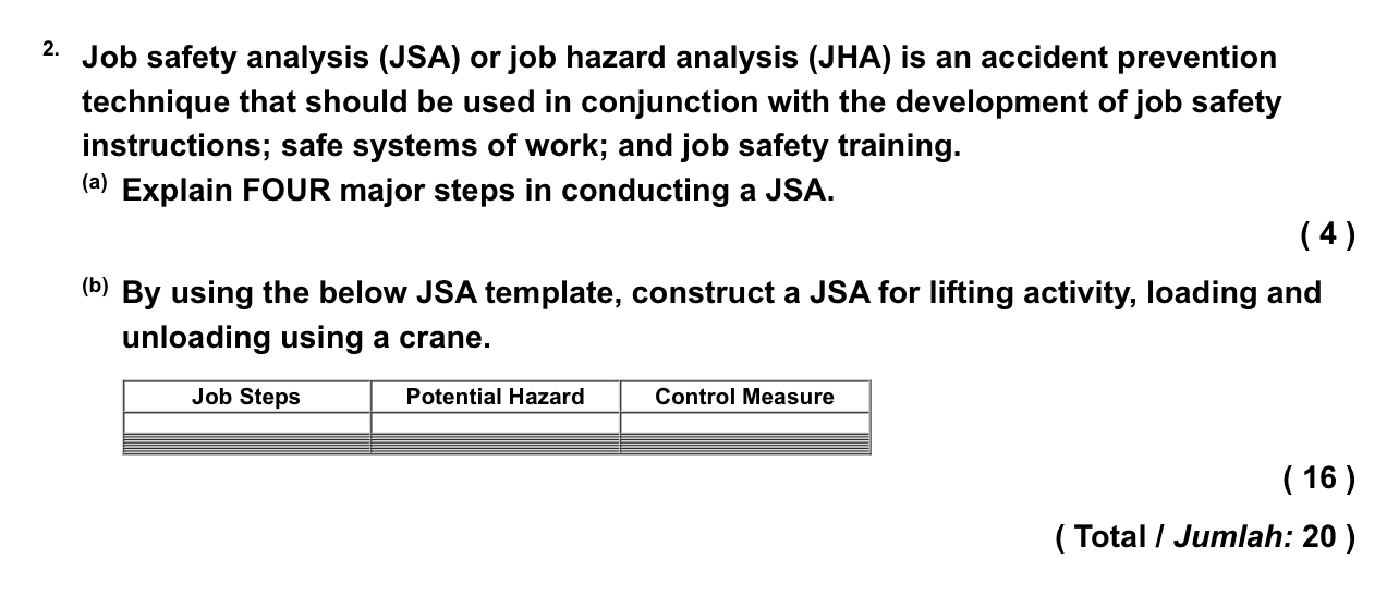 Job safety analysis ( JSA ) or job hazard